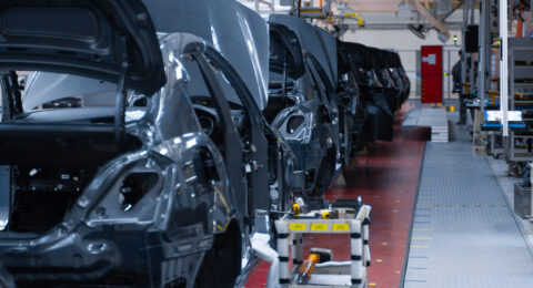 Movement of vehicles along the production line at the plant. Car Assembly shop. Car Assembly by parts